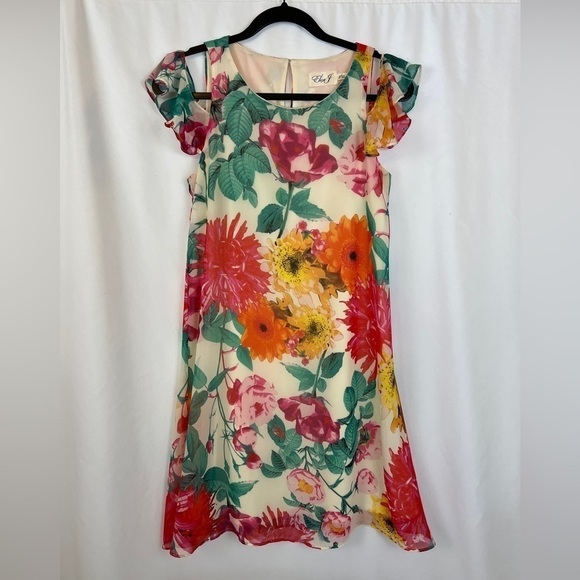 Eliza J Cold Shoulder Flutter Sleeve Floral Dress - Picture 1 of 5